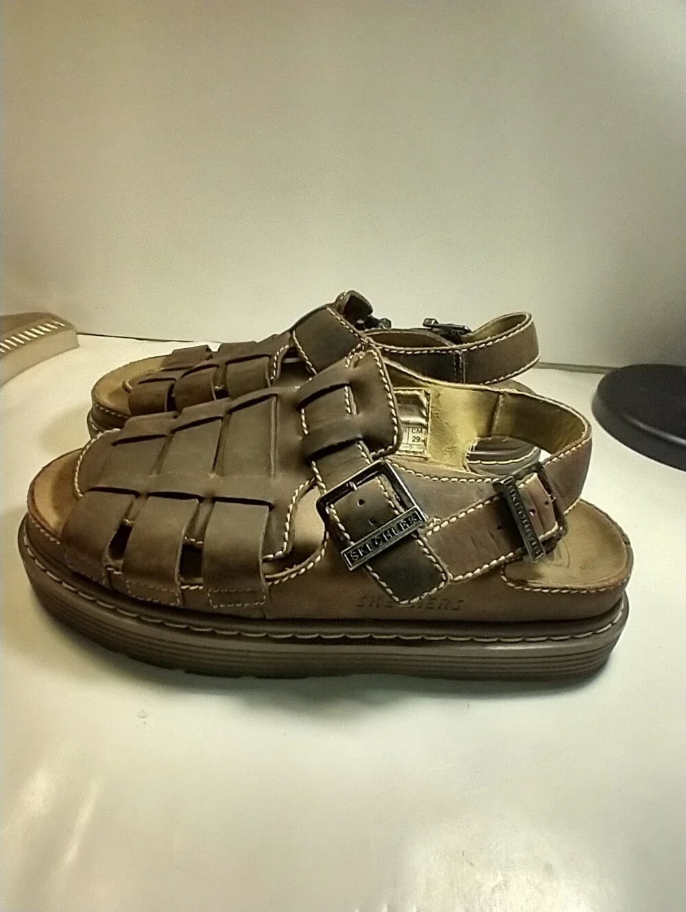 Vintage Skechers Y2K Brown Leather Fisherman Jammers Chunky Sandals Men's sz 11.